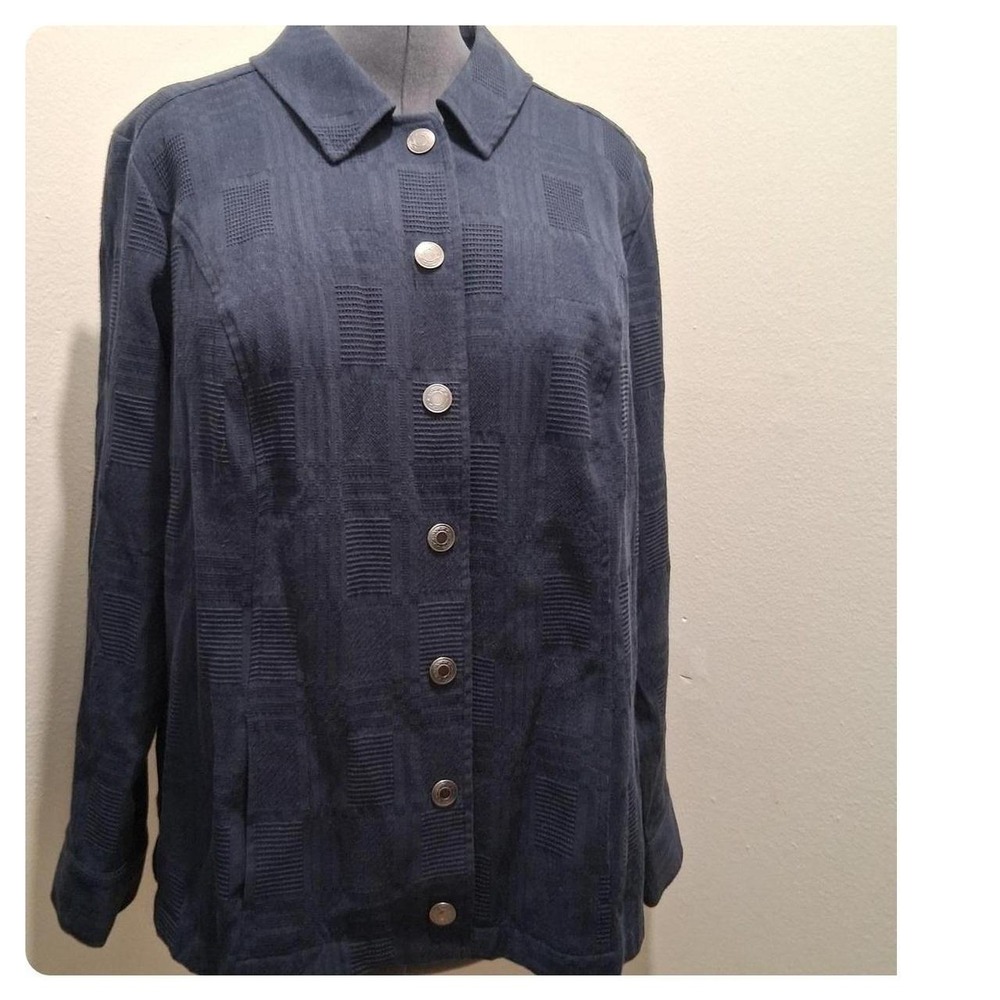 Corporate Girl Dark Academia Navy Shirt Jacket 2X CJ Banks Textured Button Top